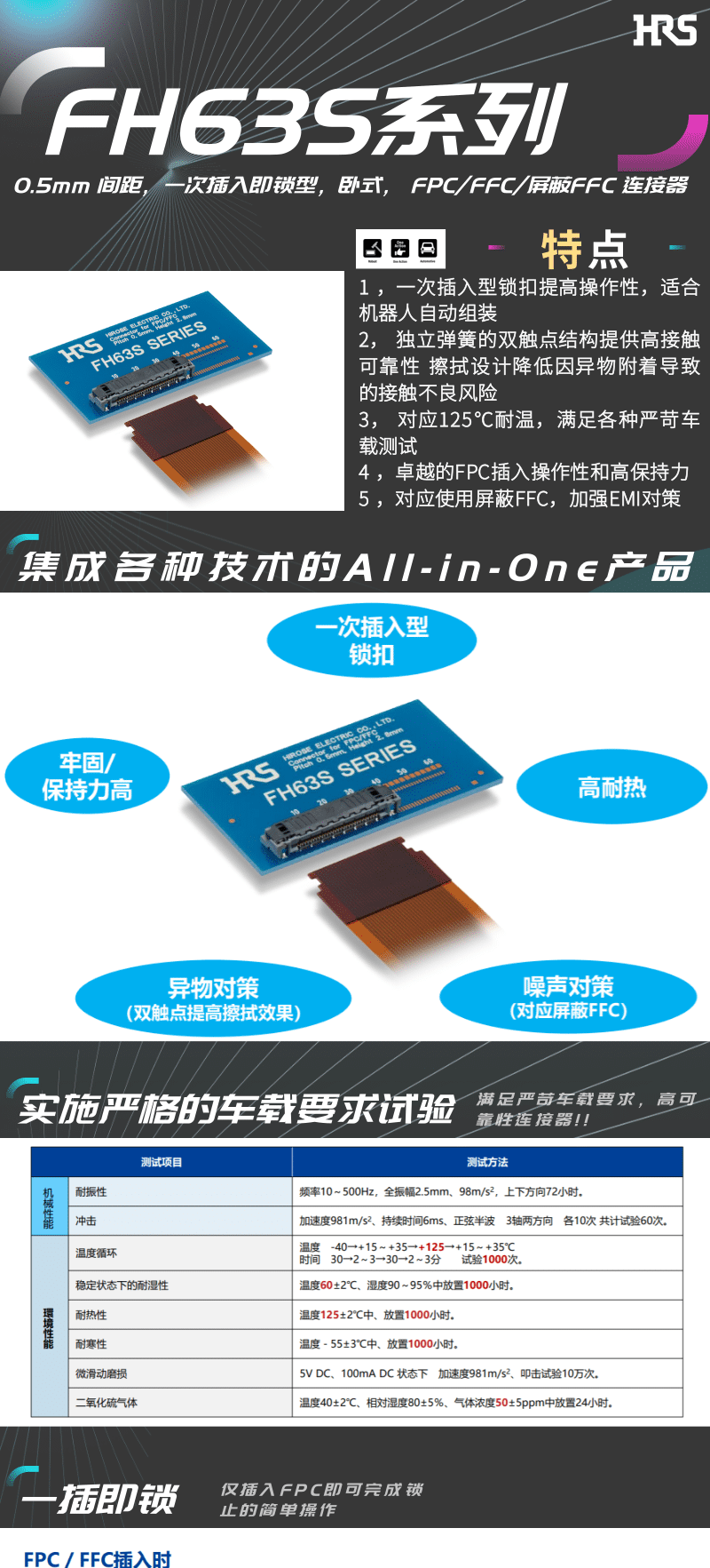 【產品推薦】一插即鎖，2觸點，支持125℃連接器-FH63S系列